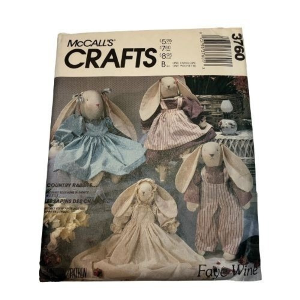 *VTG/OOP* McCALL'S 3760 Stuffed Bunny Pattern 3 Sizes Clothes by Faye Wine UC/FF